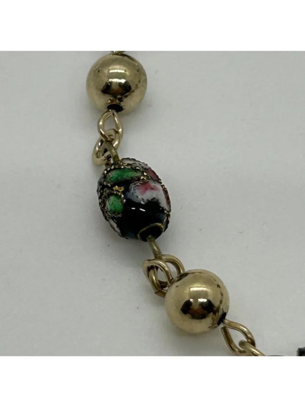 Vintage Cloisonné Bracelet Floral Enamel Filigree Gold Tone Multi-Colored 7